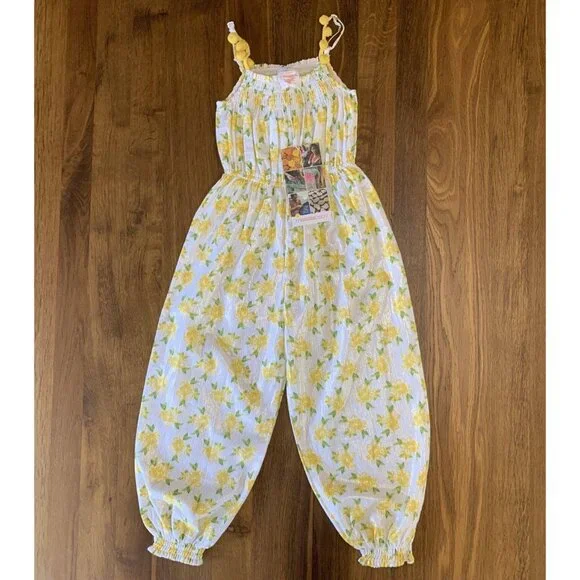 MASALA BABY Yellow Floral Retro Jumpsuit Girls 3-4 NWT Playsuit Romper Girl NEW - Picture 4 of 8